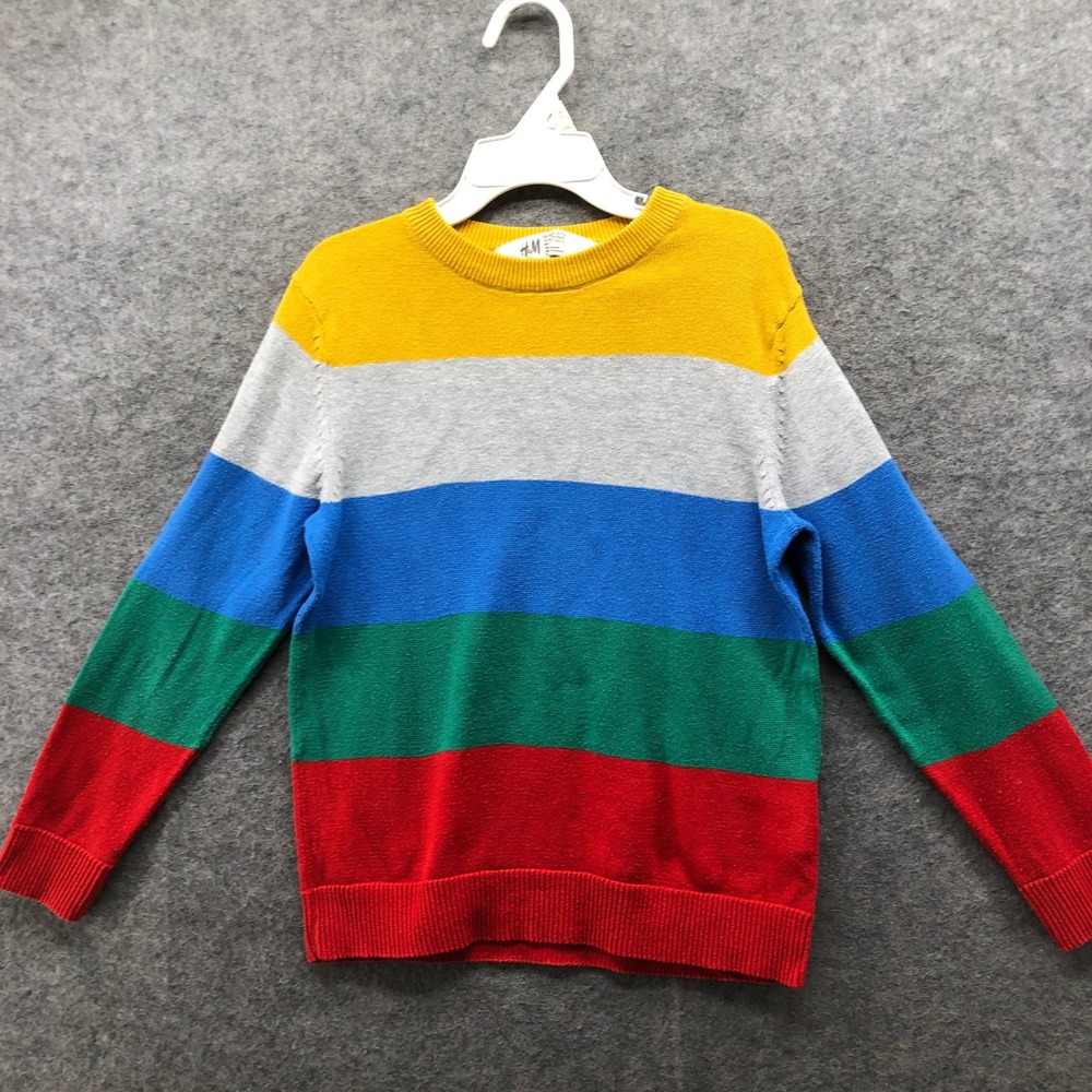 H&M Kids 5T-6 Rainbow Stripe Sweater Crewneck Lightweight Cotton Primary Colors